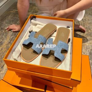 Replica Hermes Oran Sandals 1cm 5cm Denim Blue H211242