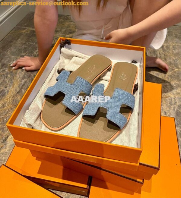 Replica Hermes Oran Sandals 1cm 5cm Denim Blue H211242 3