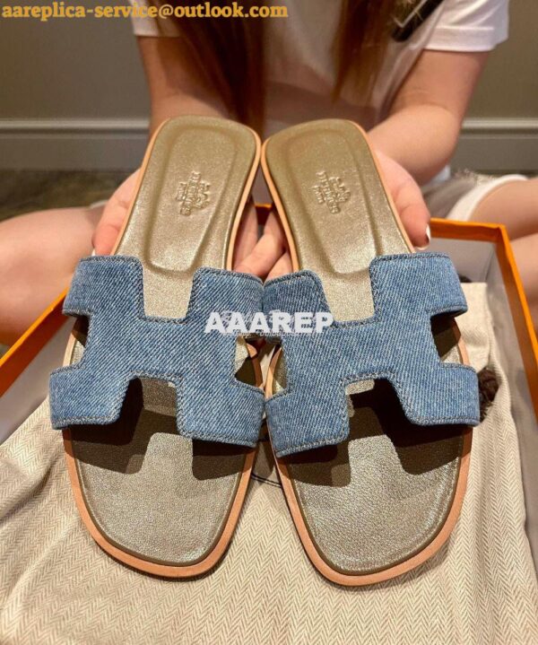 Replica Hermes Oran Sandals 1cm 5cm Denim Blue H211242 4