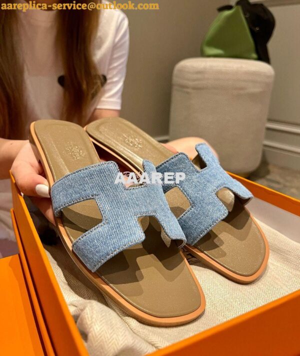 Replica Hermes Oran Sandals 1cm 5cm Denim Blue H211242 5