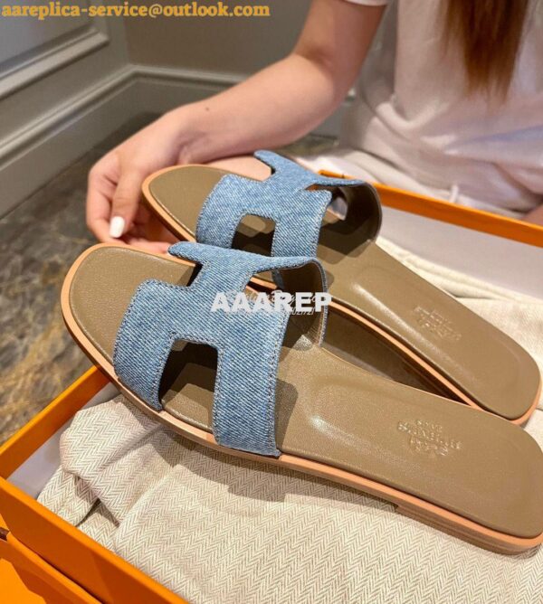 Replica Hermes Oran Sandals 1cm 5cm Denim Blue H211242 6