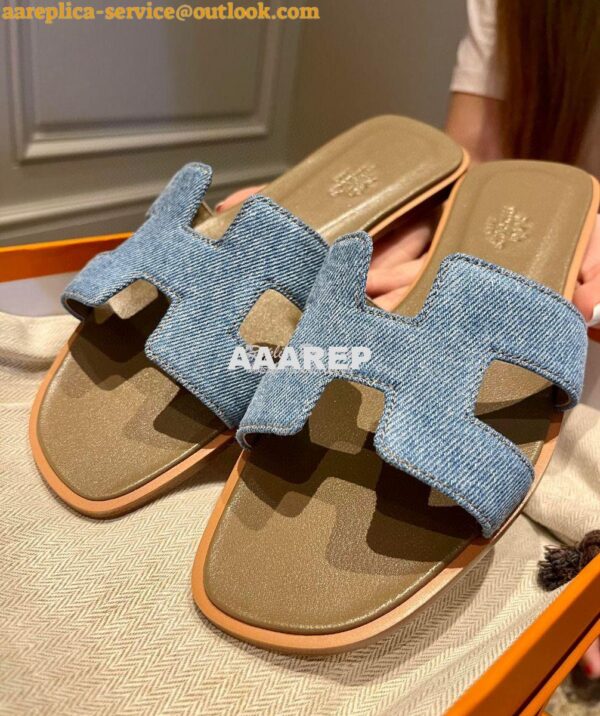 Replica Hermes Oran Sandals 1cm 5cm Denim Blue H211242 8