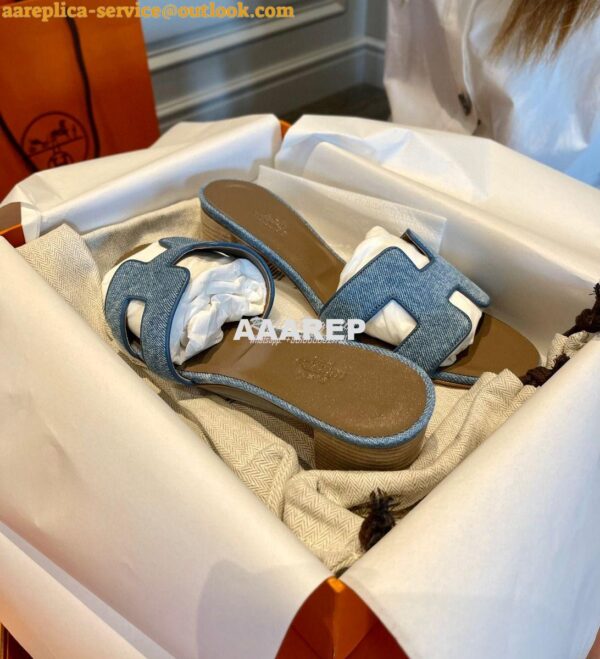 Replica Hermes Oran Sandals 1cm 5cm Denim Blue H211242 10