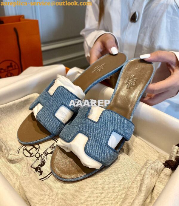 Replica Hermes Oran Sandals 1cm 5cm Denim Blue H211242 11