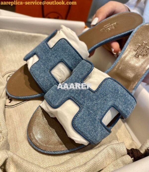 Replica Hermes Oran Sandals 1cm 5cm Denim Blue H211242 13