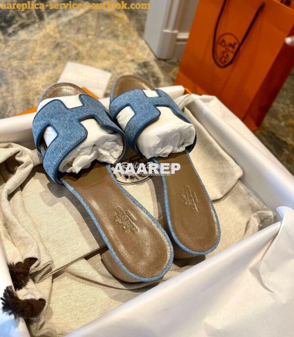 Replica Hermes Oran Sandals 1cm 5cm Denim Blue H211242 15