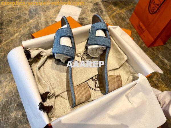 Replica Hermes Oran Sandals 1cm 5cm Denim Blue H211242 16