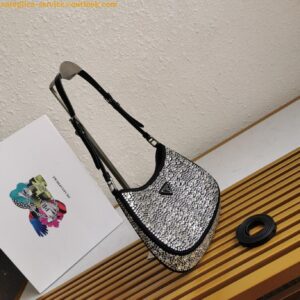 Replica Prada Cleo Bag In Black Satin with Cystal Appliques