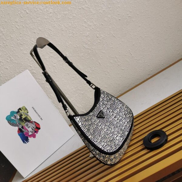 Replica Prada Cleo Bag In Black Satin with Cystal Appliques 3