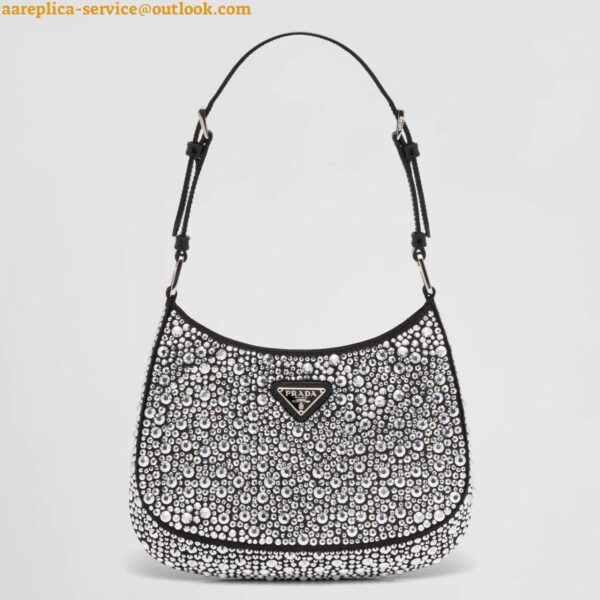 Replica Prada Cleo Bag In Black Satin with Cystal Appliques 5