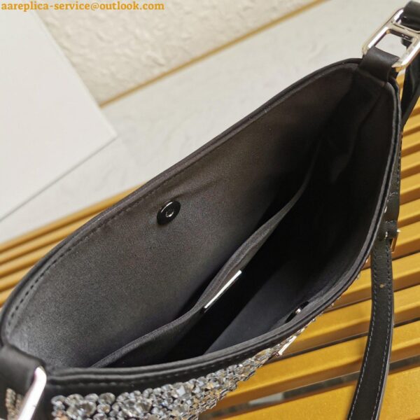 Replica Prada Cleo Bag In Black Satin with Cystal Appliques 8