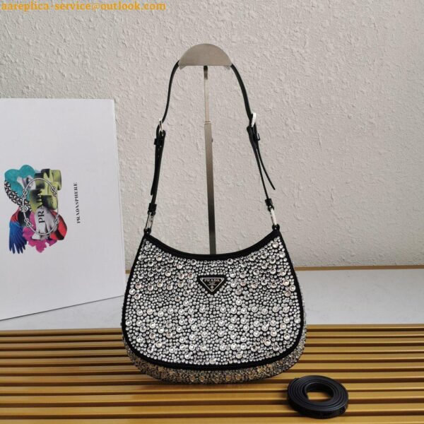 Replica Prada Cleo Bag In Black Satin with Cystal Appliques 10