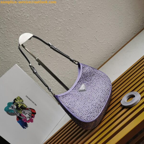 Replica Prada Cleo Bag In Wisteria Satin with Cystal Appliques 12