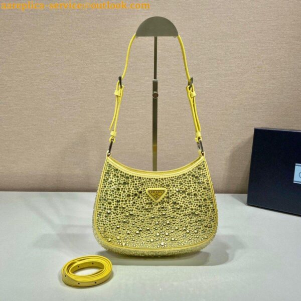 Replica Prada Cleo Bag In Yellow Satin with Cystal Appliques