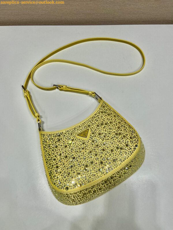 Replica Prada Cleo Bag In Yellow Satin with Cystal Appliques 3