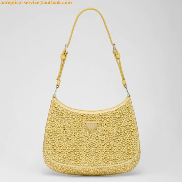 Replica Prada Cleo Bag In Yellow Satin with Cystal Appliques 8