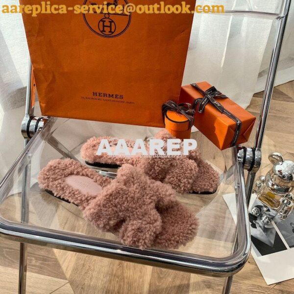 Replica Hermes Oran Sandals in Woolskin H212178Z Teddy Slides 5