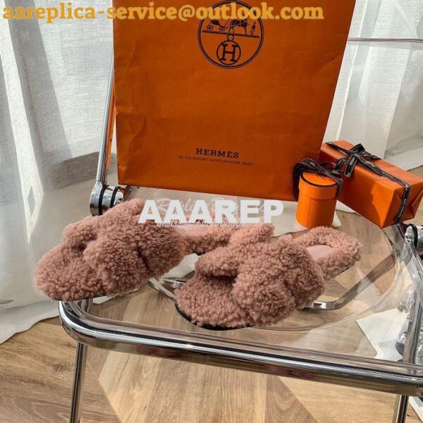 Replica Hermes Oran Sandals in Woolskin H212178Z Teddy Slides 7