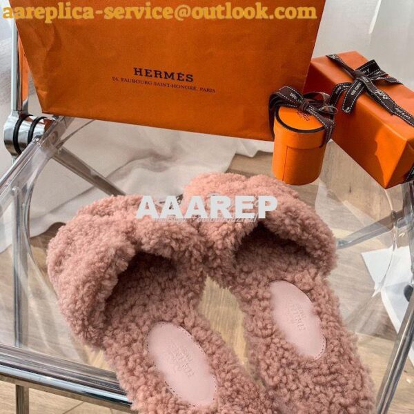 Replica Hermes Oran Sandals in Woolskin H212178Z Teddy Slides 12