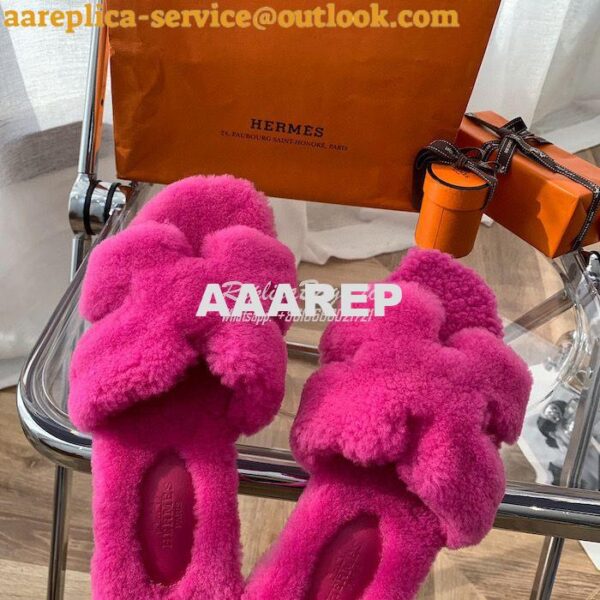 Replica Hermes Oran Sandals in Woolskin H212178Z Teddy Slides 17