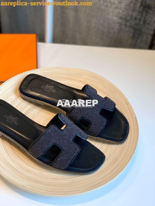 Replica Hermes Oran Sandals with Crystals in Black 4