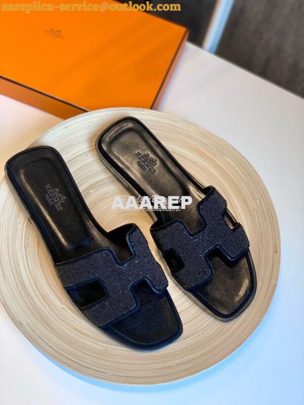 Replica Hermes Oran Sandals with Crystals in Black 5