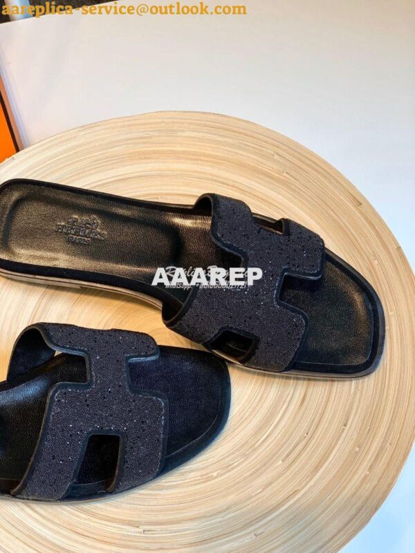 Replica Hermes Oran Sandals with Crystals in Black 7