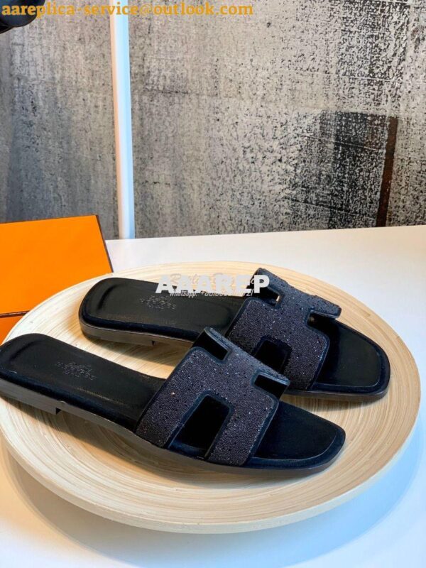 Replica Hermes Oran Sandals with Crystals in Black 8