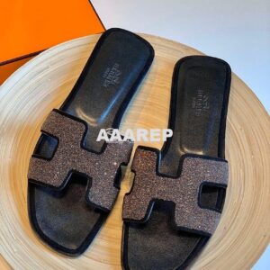 Replica Hermes Oran Sandals with Crystals in Black II 2