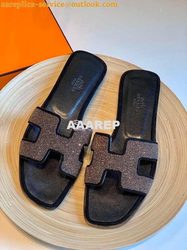 Replica Hermes Oran Sandals with Crystals in Black II 4