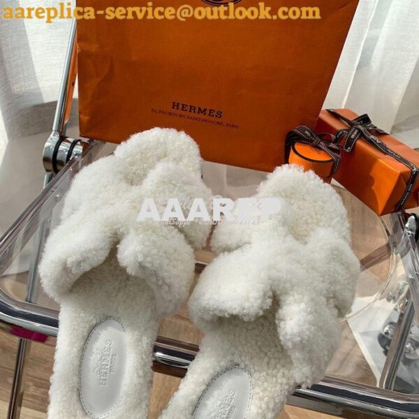 Replica Hermes Oran Sandals in Woolskin H212178Z Teddy Slides 29