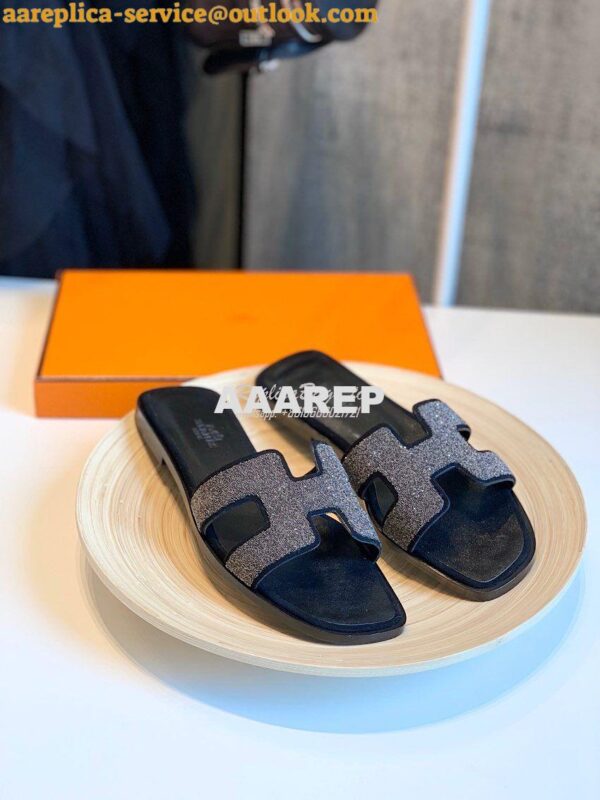 Replica Hermes Oran Sandals with Crystals in Black II 9