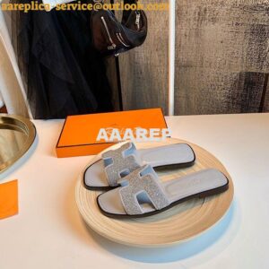 Replica Hermes Oran Sandals with Crystals in Grey 2