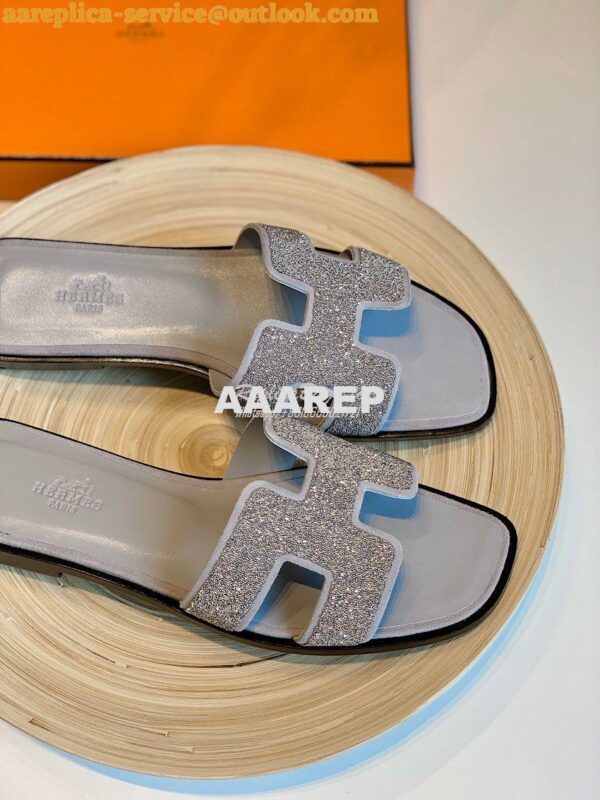 Replica Hermes Oran Sandals with Crystals in Grey 5