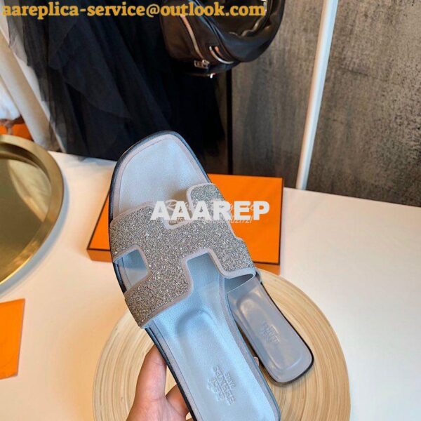 Replica Hermes Oran Sandals with Crystals in Grey 6