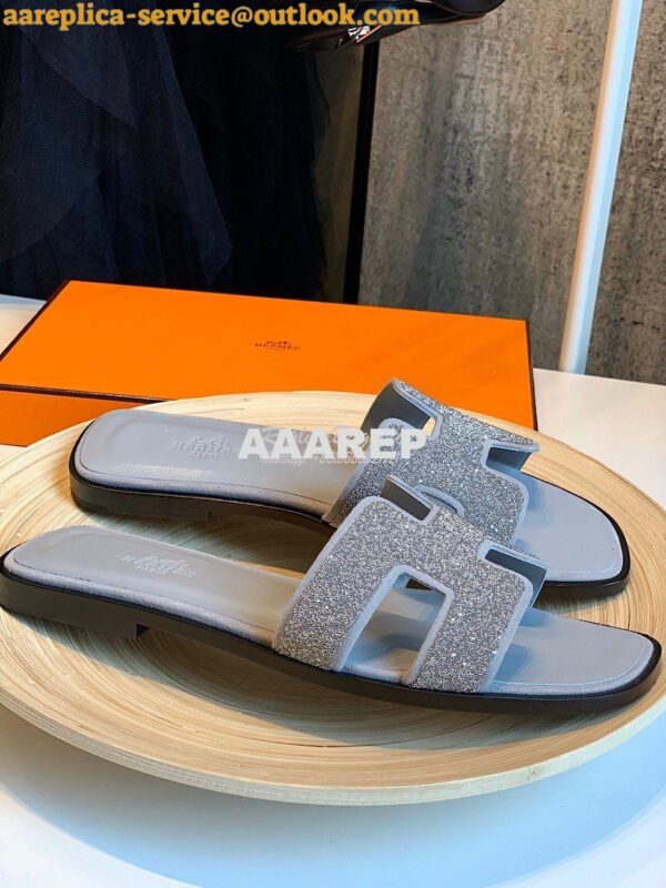 Replica Hermes Oran Sandals with Crystals in Grey 7