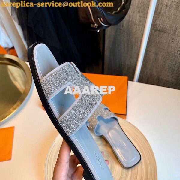 Replica Hermes Oran Sandals with Crystals in Grey 8