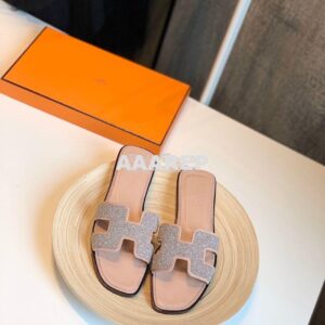 Replica Hermes Oran Sandals with Crystals in Rose