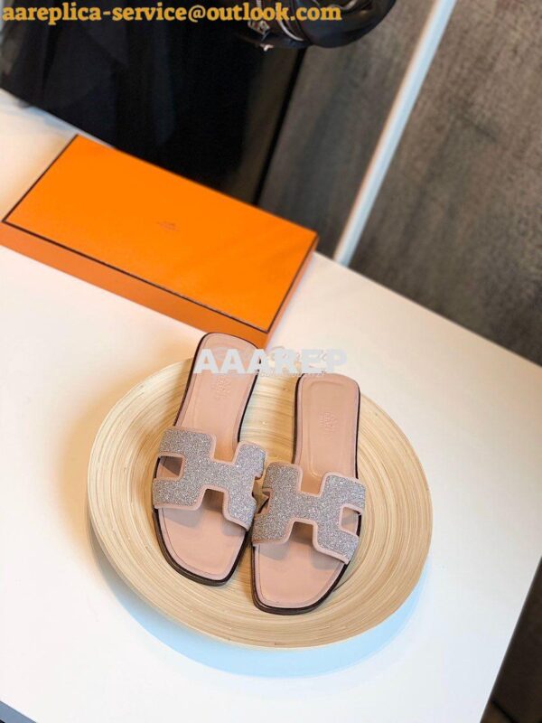 Replica Hermes Oran Sandals with Crystals in Rose 3