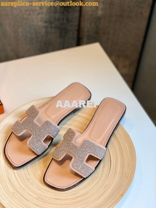 Replica Hermes Oran Sandals with Crystals in Rose 5