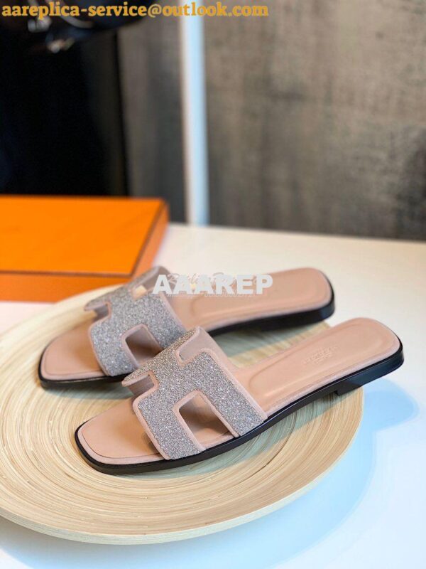 Replica Hermes Oran Sandals with Crystals in Rose 7