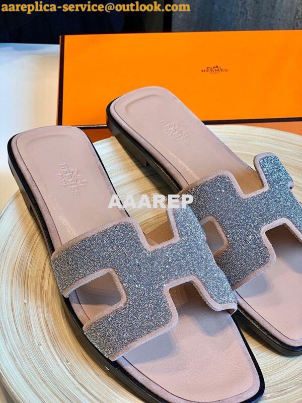 Replica Hermes Oran Sandals with Crystals in Rose 8