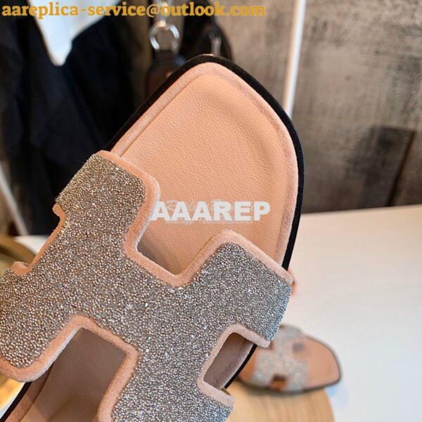 Replica Hermes Oran Sandals with Crystals in Rose 9