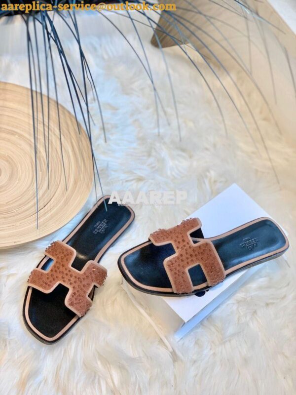 Replica Hermes Oran Sandals with Swarovski Beads RoseNude 3