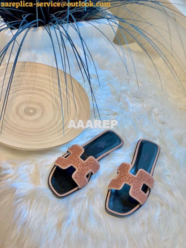 Replica Hermes Oran Sandals with Swarovski Beads RoseNude 7