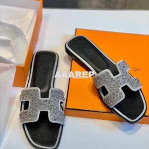 Replica Hermes Oran Sandals with Swarovski Beads Silver