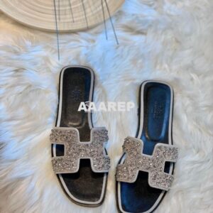 Replica Hermes Oran Sandals with Swarovski Beads Silver 2