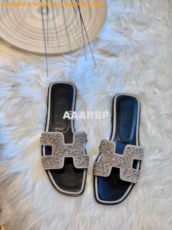 Replica Hermes Oran Sandals with Swarovski Beads Silver 4