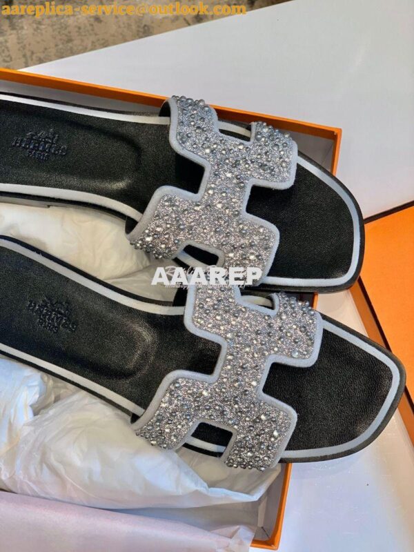 Replica Hermes Oran Sandals with Swarovski Beads Silver 7