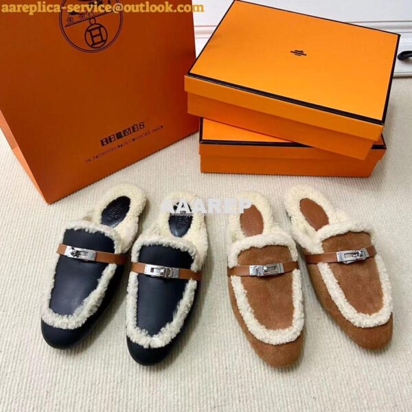 Replica Hermes OZ Mule calfskin and shearling H232124Z 3